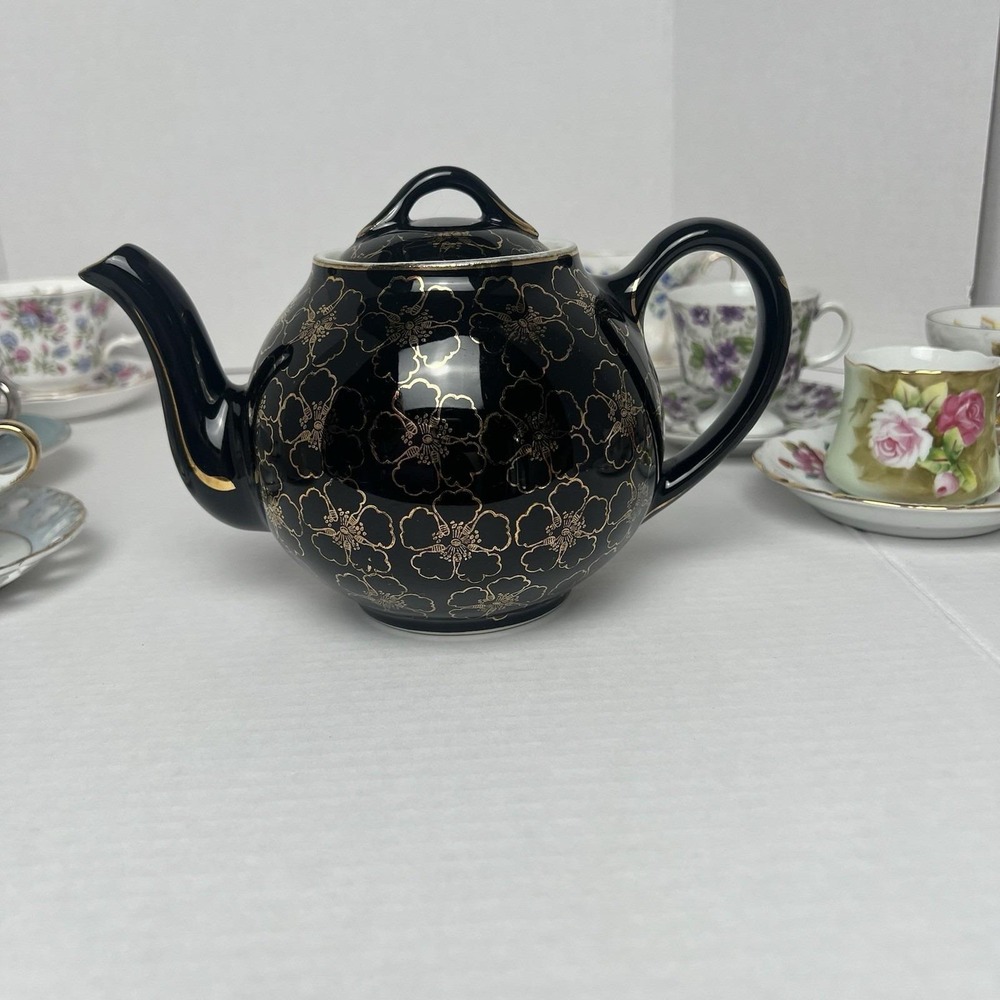 Hall Black and Gold with 24 KT Gold Plated Trim teapot